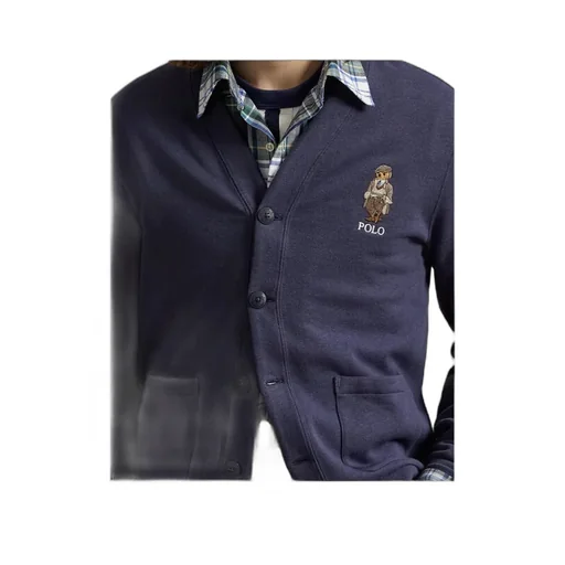 Bear-Embroidered Button Cardigan