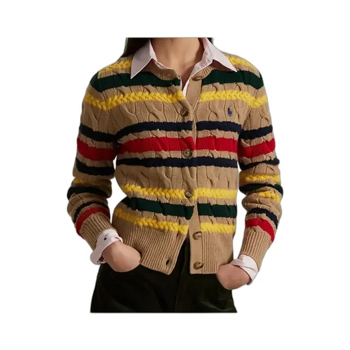 Logo Embroidered Striped Cardigan