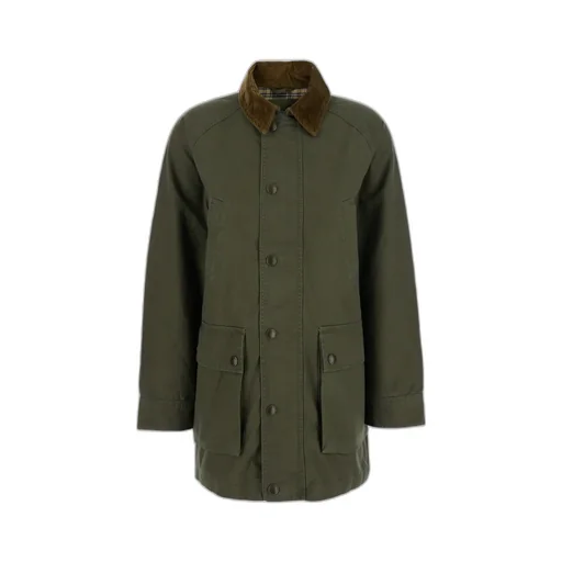 Corduroy-Collar Flap-Pocket Coat