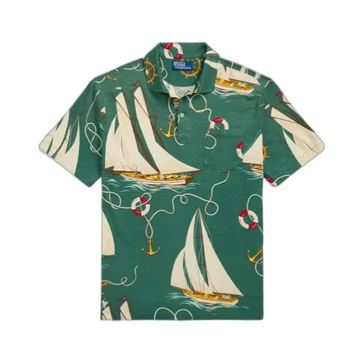 Sailboat-Print Short-Sleeve Polo Shirt