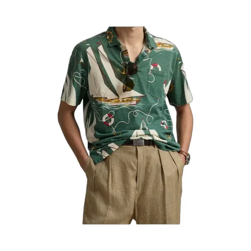 Sailboat-Print Short-Sleeve Polo Shirt