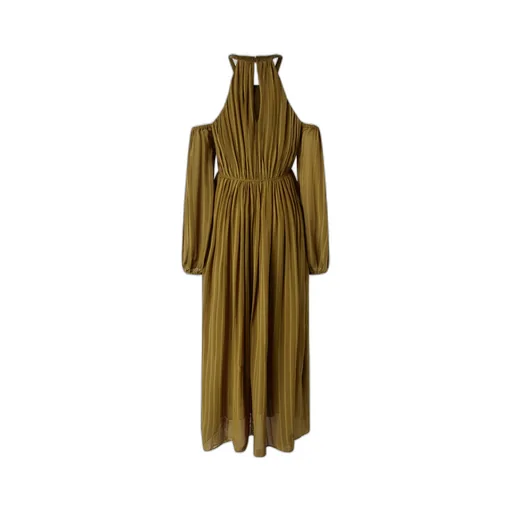 Long-Sleeved Pleated Midi Dress