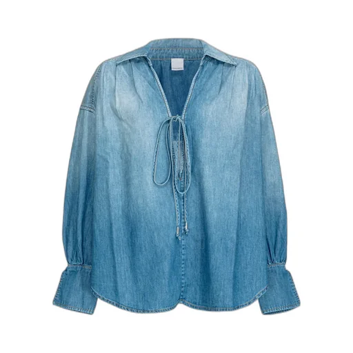 Front-Tied V-Neck Denim Blouse