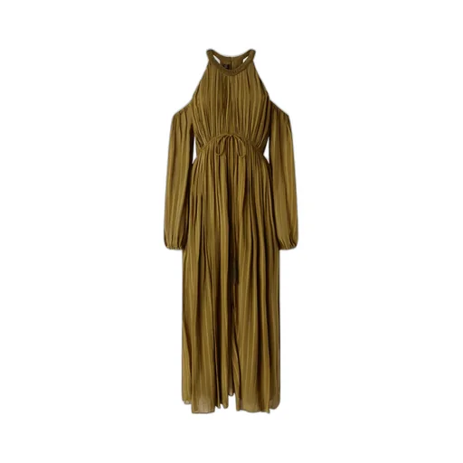 Long-Sleeved Pleated Midi Dress