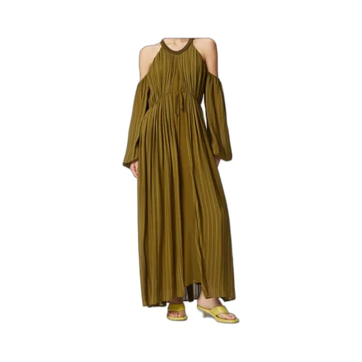 Long-Sleeved Pleated Midi Dress