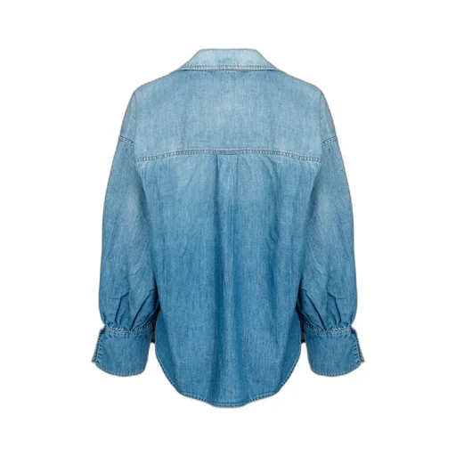 Front-Tied V-Neck Denim Blouse