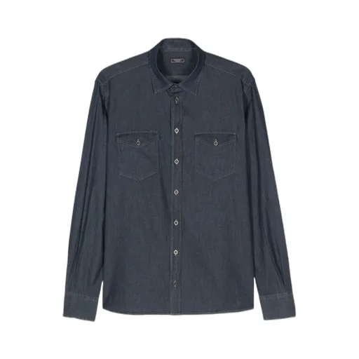 Curved Hem Buttoned Denim Shirt