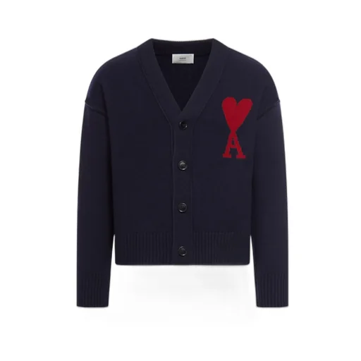 Ami De Coeur Logo Intarsia-Knit V-Neck Cardigan