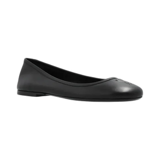 Logo Embossed Round-Toe Ballet Flats