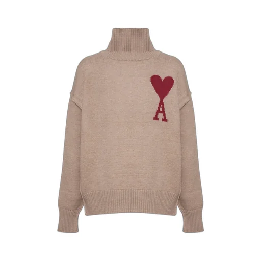 Ami De Coeur High-Neck Logo Intarsia-Knit Jumper