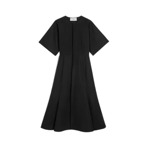 Mid-Sleeved Round-Neck Midi Dress