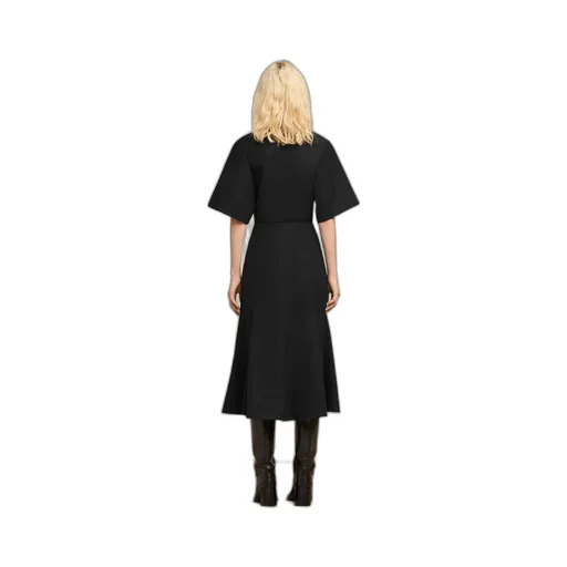 Mid-Sleeved Round-Neck Midi Dress