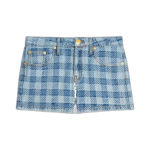 Check Patterned Denim Shorts