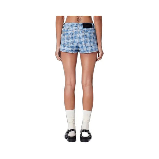 Check Patterned Denim Shorts
