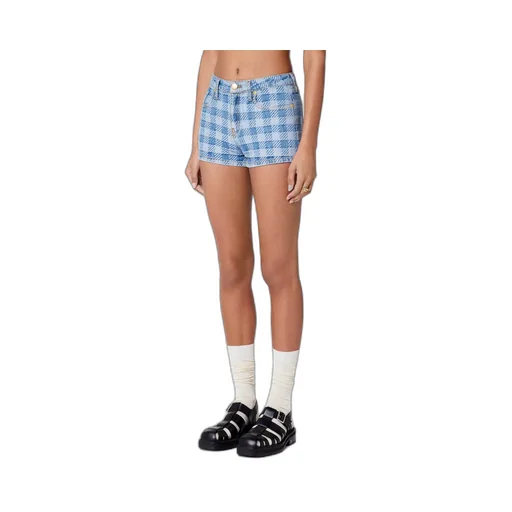 Check Patterned Denim Shorts