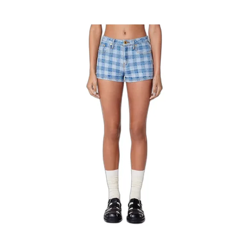 Check Patterned Denim Shorts