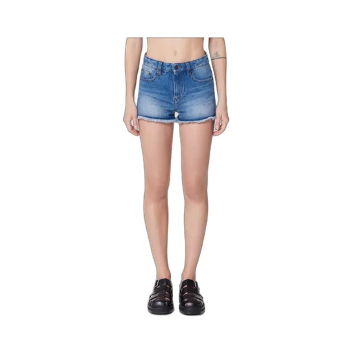 Mid-Rise Frayed Denim Mini Shorts
