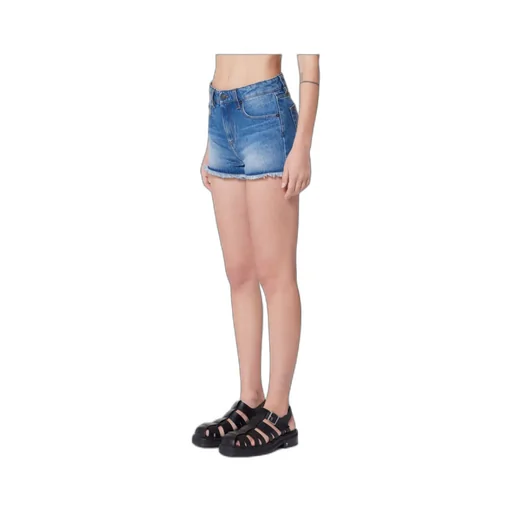 Mid-Rise Frayed Denim Mini Shorts
