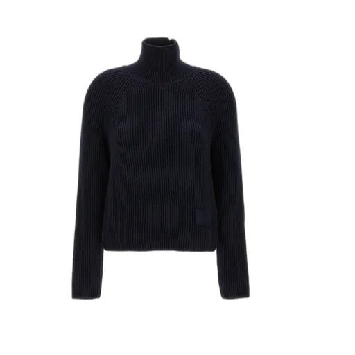 Logo Patch Ribbed Turtleneck Sweater