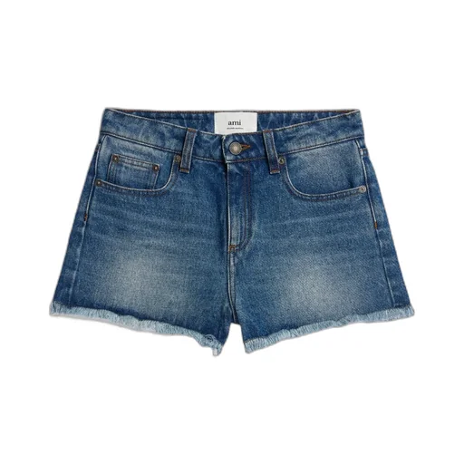 Mid-Rise Frayed Denim Mini Shorts