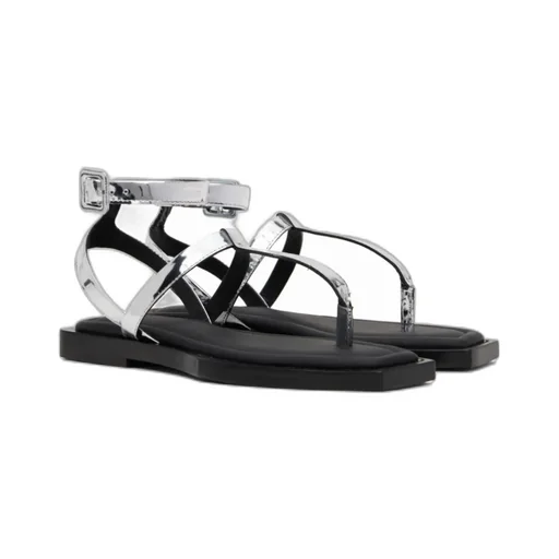 Metallic-Effect Flat Sandals