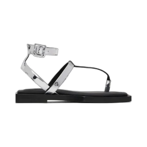 Metallic-Effect Flat Sandals