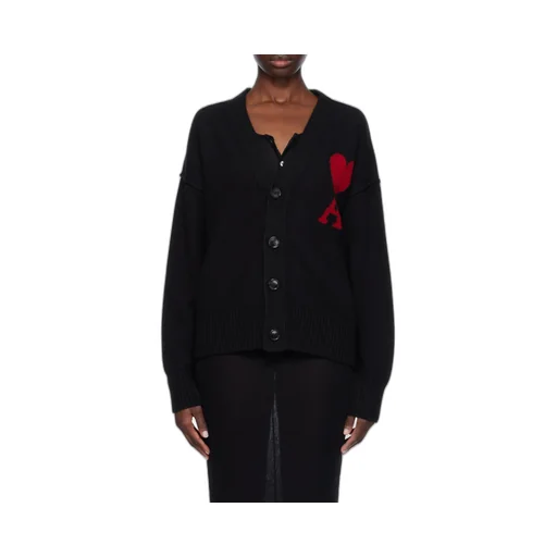Ami De Coeur Logo Intarsia Knitted Buttoned Cardigan