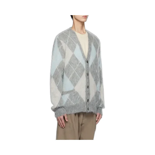 Argyle Button-Up Long-Sleeved Cardigan
