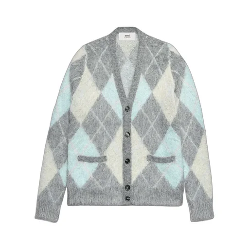 Argyle Button-Up Long-Sleeved Cardigan