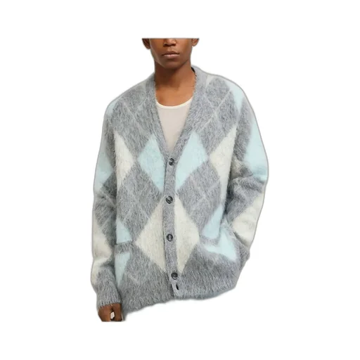 Argyle Button-Up Long-Sleeved Cardigan