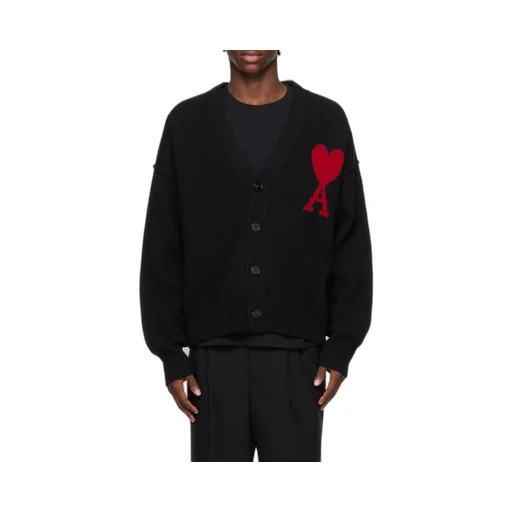 Ami De Coeur Logo Intarsia Knitted Buttoned Cardigan