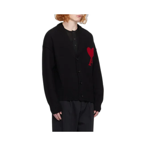 Ami De Coeur Logo Intarsia Knitted Buttoned Cardigan
