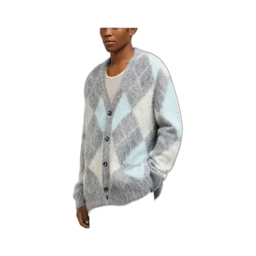 Argyle Button-Up Long-Sleeved Cardigan