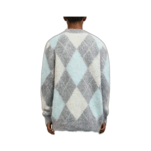 Argyle Button-Up Long-Sleeved Cardigan