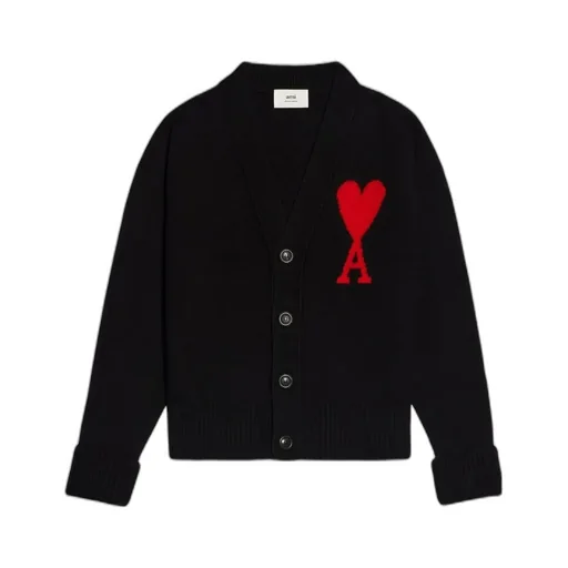 Ami De Coeur Logo Intarsia Knitted Buttoned Cardigan