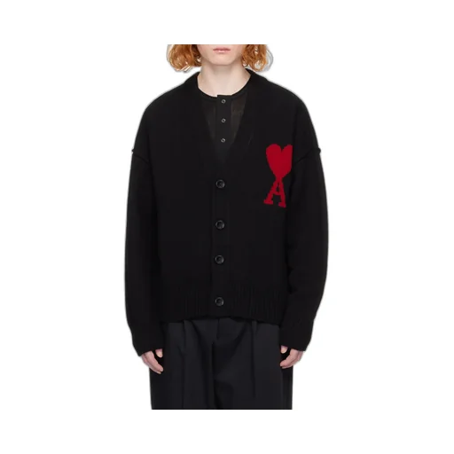 Ami De Coeur Logo Intarsia Knitted Buttoned Cardigan
