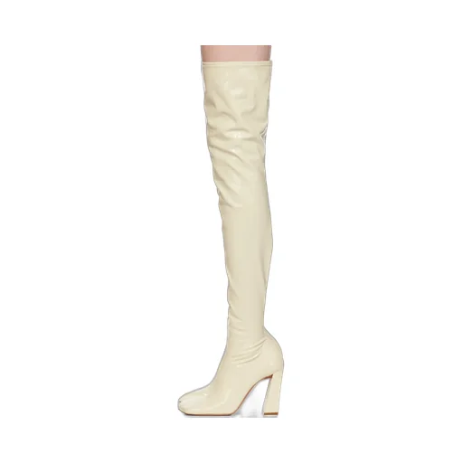 Marine Stretch Block Heel Latex Over-The-Knee Boots