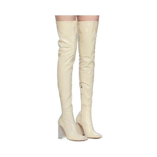 Marine Stretch Block Heel Latex Over-The-Knee Boots