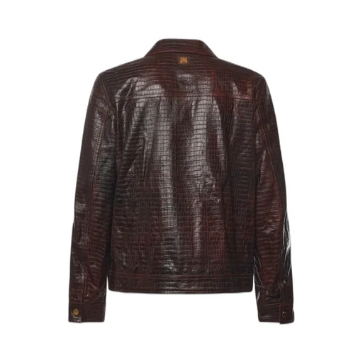 Long-Sleeved Zip-Up Leather Jacket