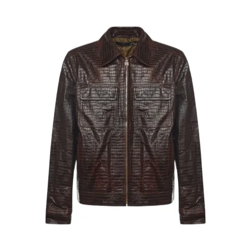 Long-Sleeved Zip-Up Leather Jacket