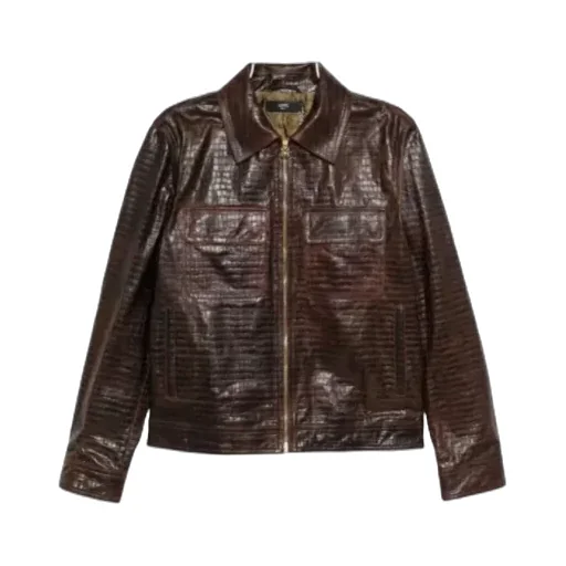 Crocodile-Effect Leather Jacket