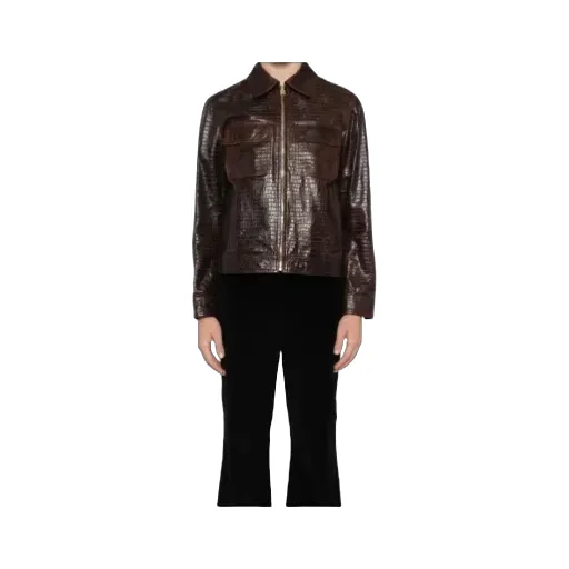 Crocodile-Effect Leather Jacket