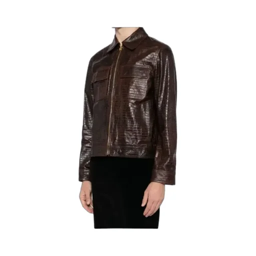 Crocodile-Effect Leather Jacket