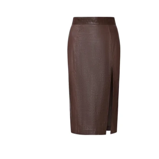 Crocodile-Effect Leather Midi Skirt