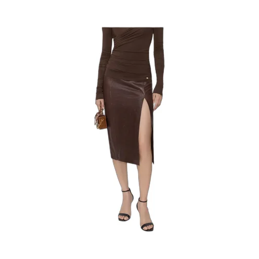 Crocodile-Effect Leather Midi Skirt