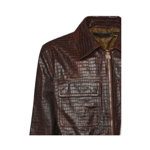 Long-Sleeved Zip-Up Leather Jacket