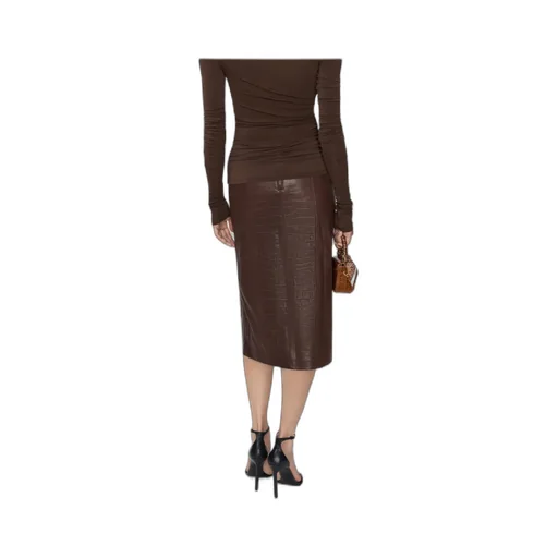 Crocodile-Effect Leather Midi Skirt