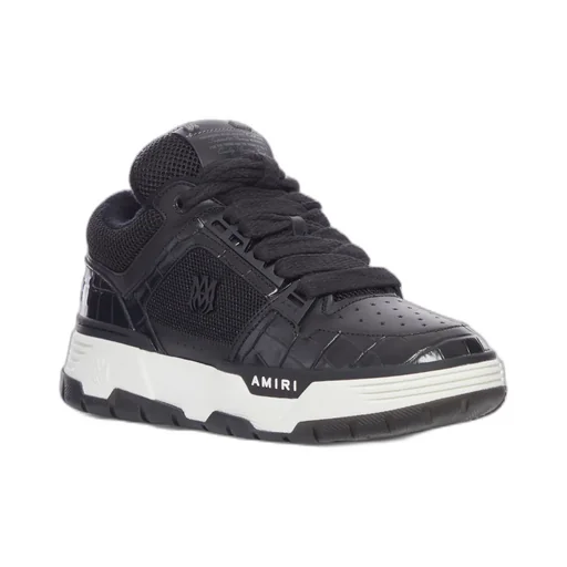 Crocodile-Effect Mesh Lace-Up Sneakers
