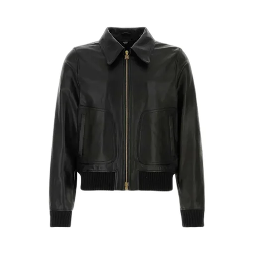 Leather Zip-Front Bomber Jacket