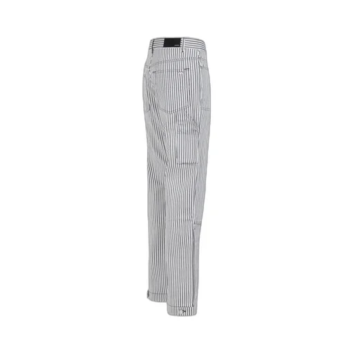 Logo Patch Straight-Leg Striped Trousers